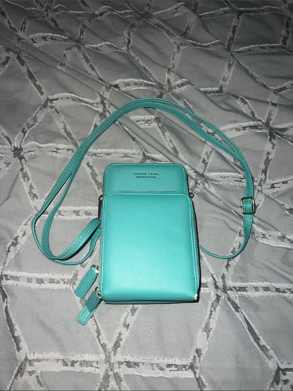 Forever Young Teal Crossbody Phone Pouch